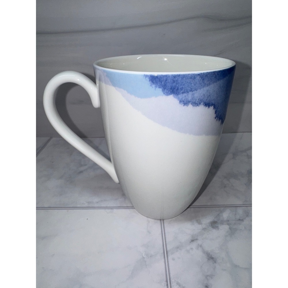 Lenox Indigo Watercolor Stripe Blue White Fine China Coffee Mug Cup EUC - Picture 2 of 6